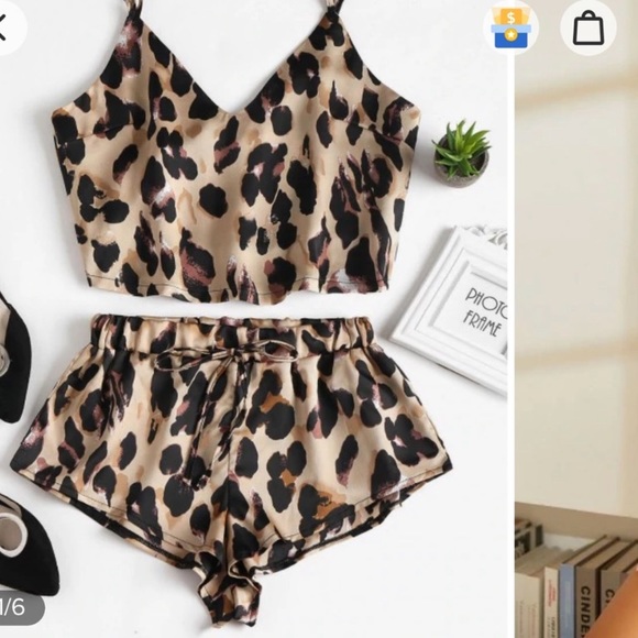 Zaful Other - Zaful Cheetah Print Satin Cami Pajama Set